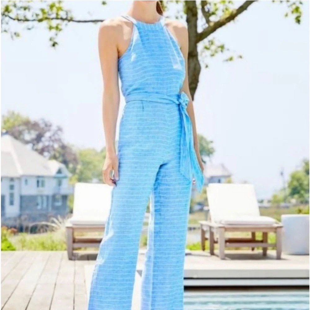 J. McLaughlin ‘Meline’ 100% Linen Striped Jumpsuit. Size 8.‎ NWOT.